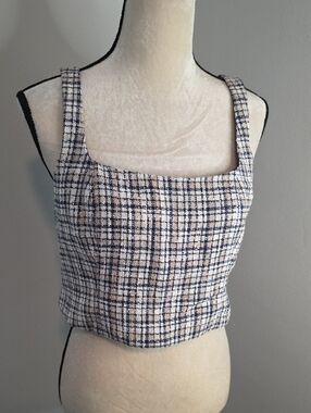 Abercrombie & Fitch Tweed Crop Tank Top - Navy, Tan & White / Large